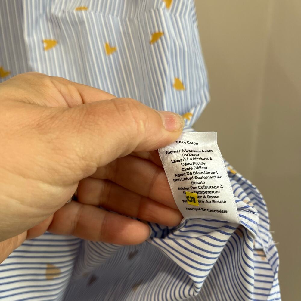 Talbots Plus 2X Blue Stripe Gold Heart Cotton Button Down Preppy Blouse - Picture 7 of 9